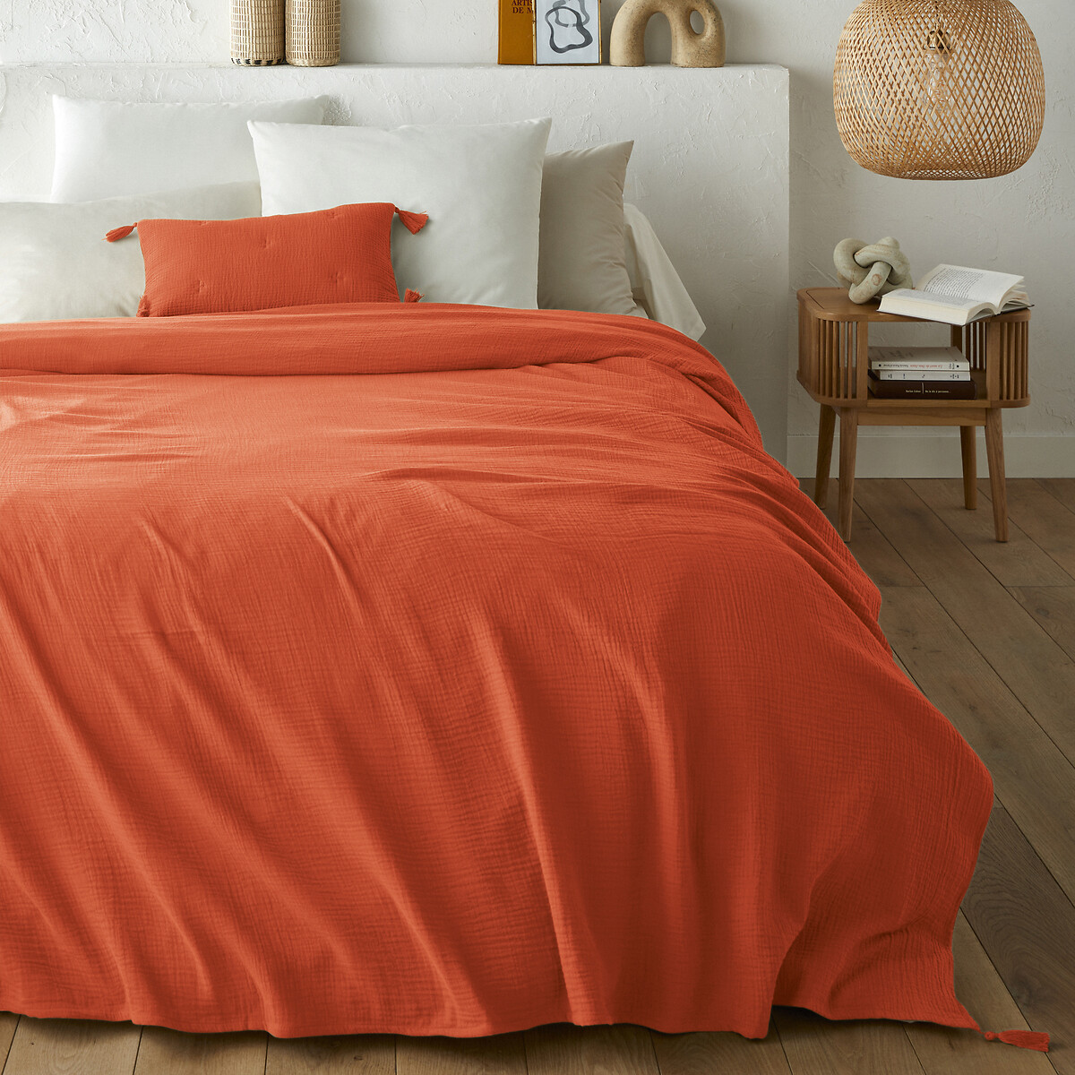 Cubrecamas de gasa de algodón, Kumla. Talla 180 x 230 cm. Color Naranja