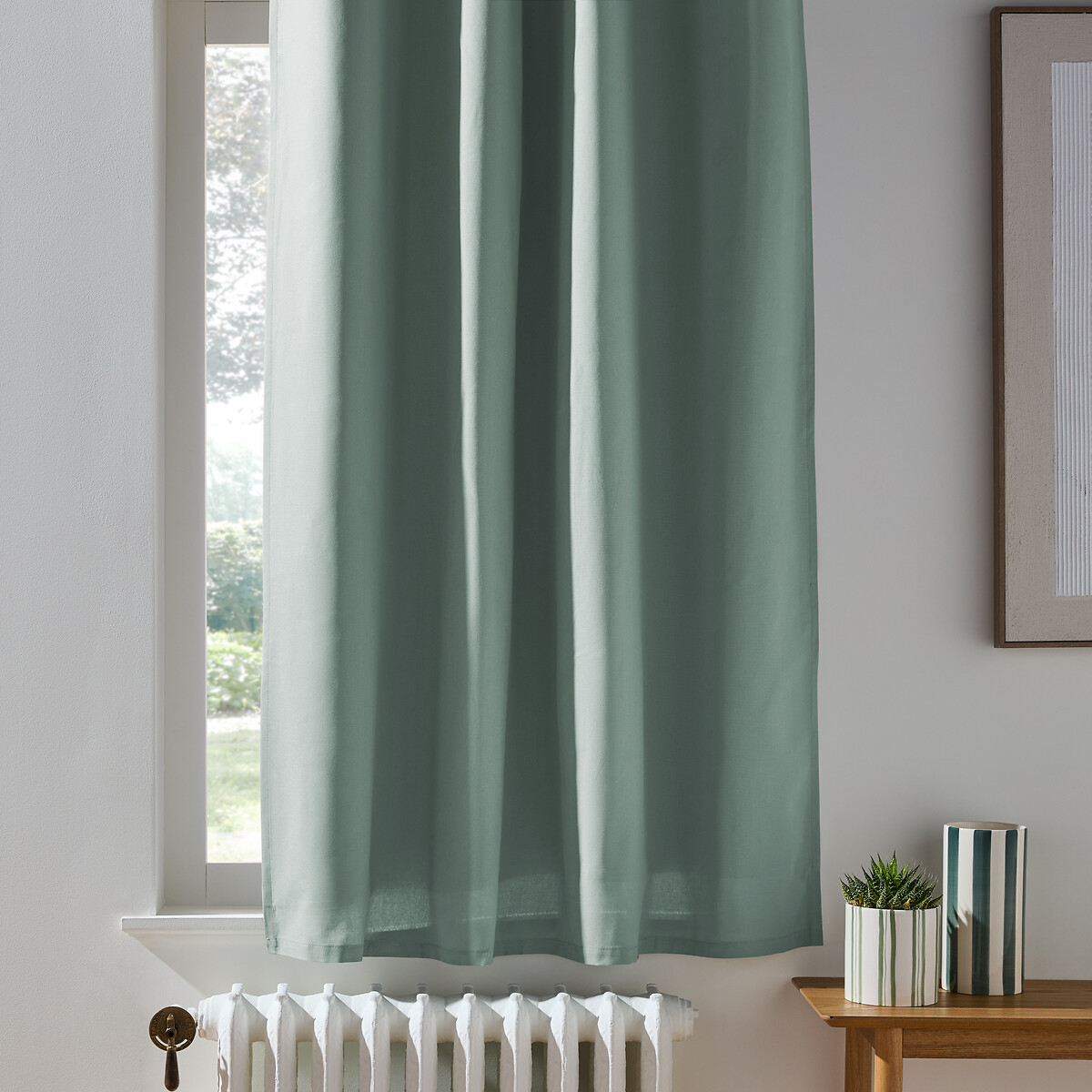 La Redoute Interieurs Scenario Blackout Radiator Curtain In Cotton With Eyelets Unisex Sage Green Size D180 X W135cm