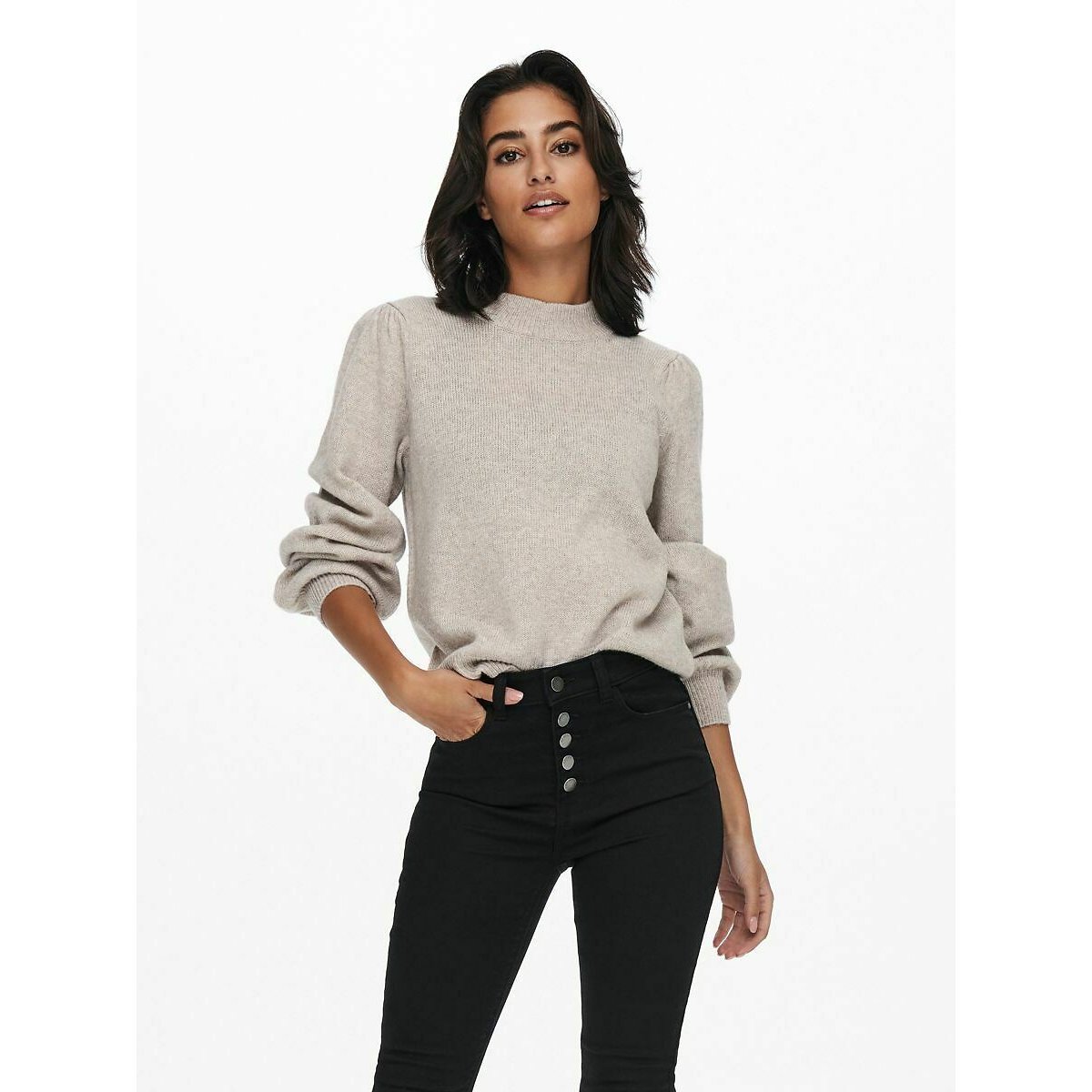 Jdy Funnel Neck Jumper In Fine Knit Women's Light Taupe Medium