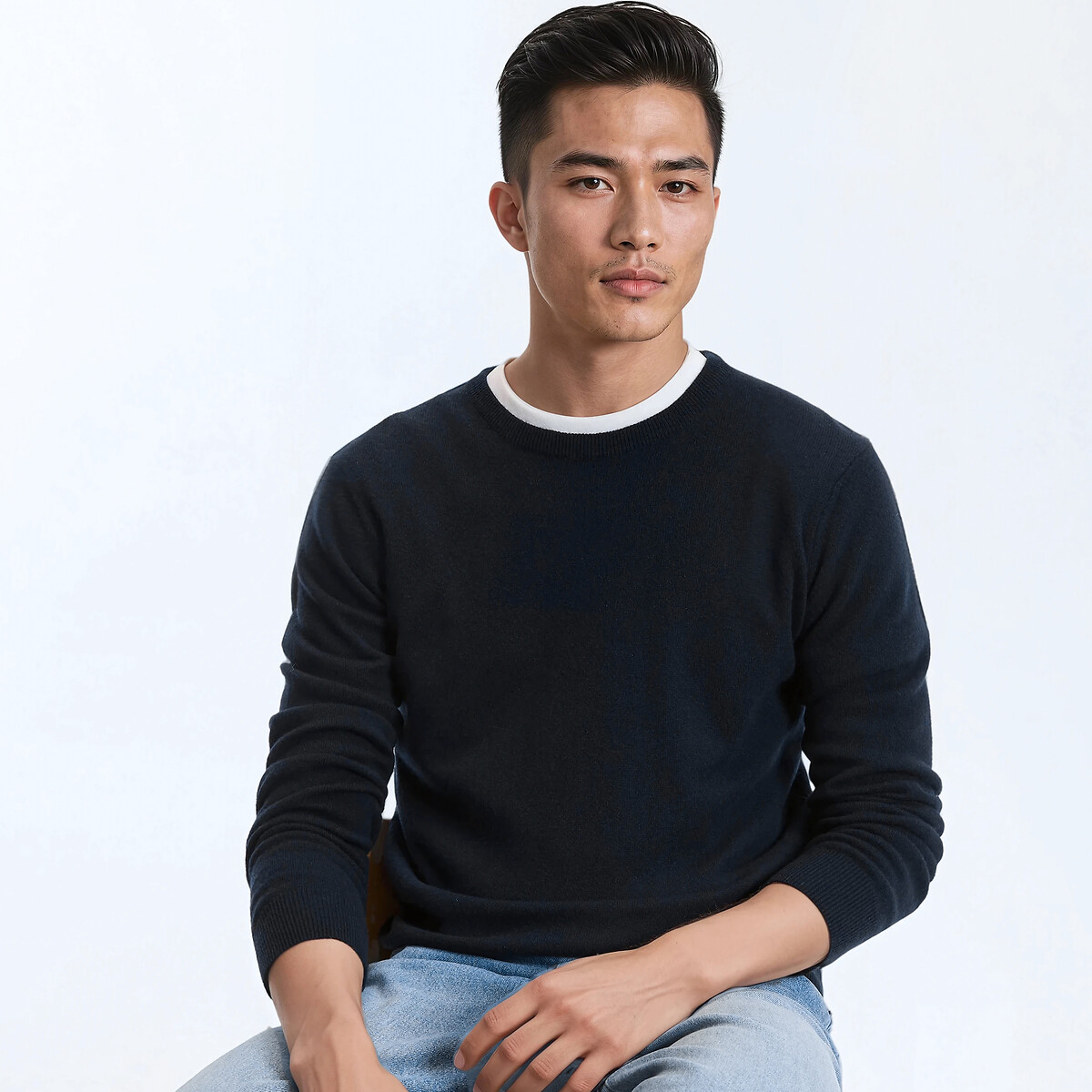La Redoute Collections Cashmere Crew Neck Jumper Men's Navy Blue Extra Large