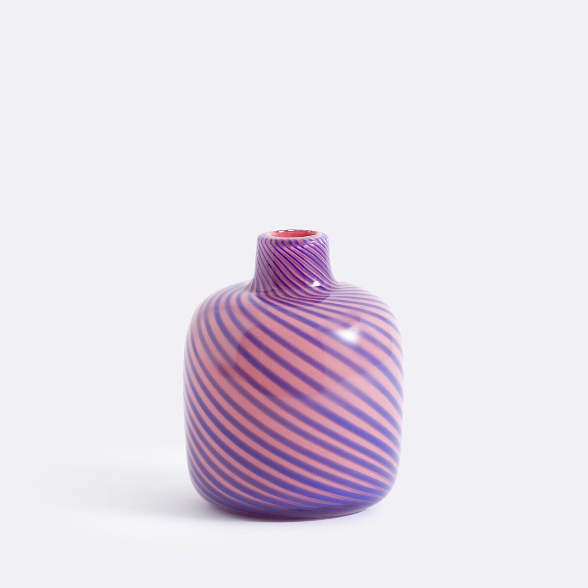 La Redoute Interieurs Olios Striped Glass Vase, H16cm Unisex Blue/Pink