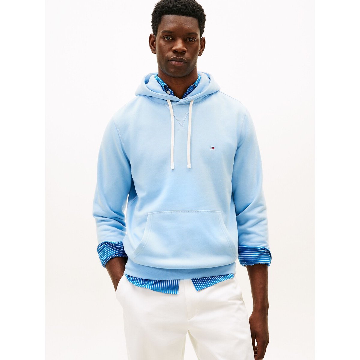 Tommy Hilfiger Fleece Hoodie With Embroidered Flag Men's Sky Blue Medium