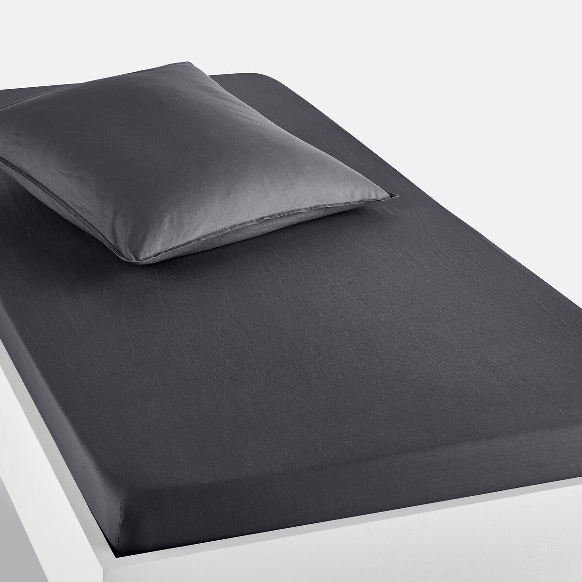La Redoute Interieurs Scenario 100% Washed Cotton Fitted Sheet Unisex Carbon Single (90X190cm) Kids