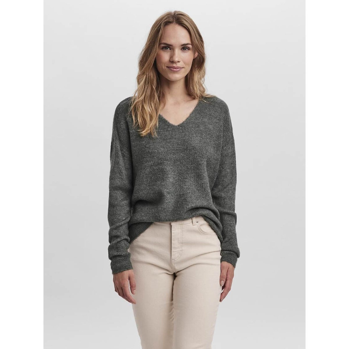 Vero Moda Women's Green Textured Knit Jumper With V-Neck Extra Small