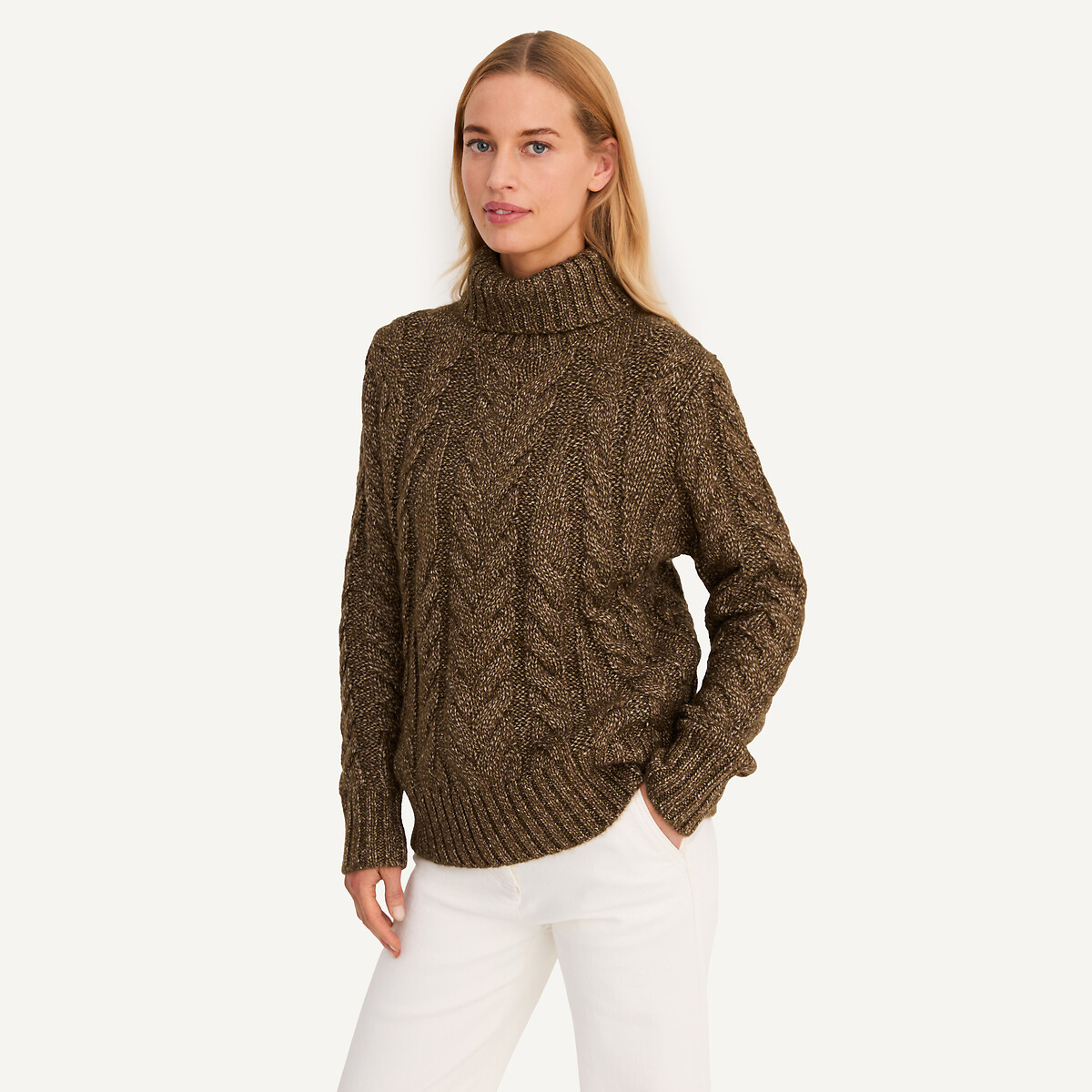 Anne Weyburn Chunky Knit Turtleneck Jumper Women's Khaki Green 10/12