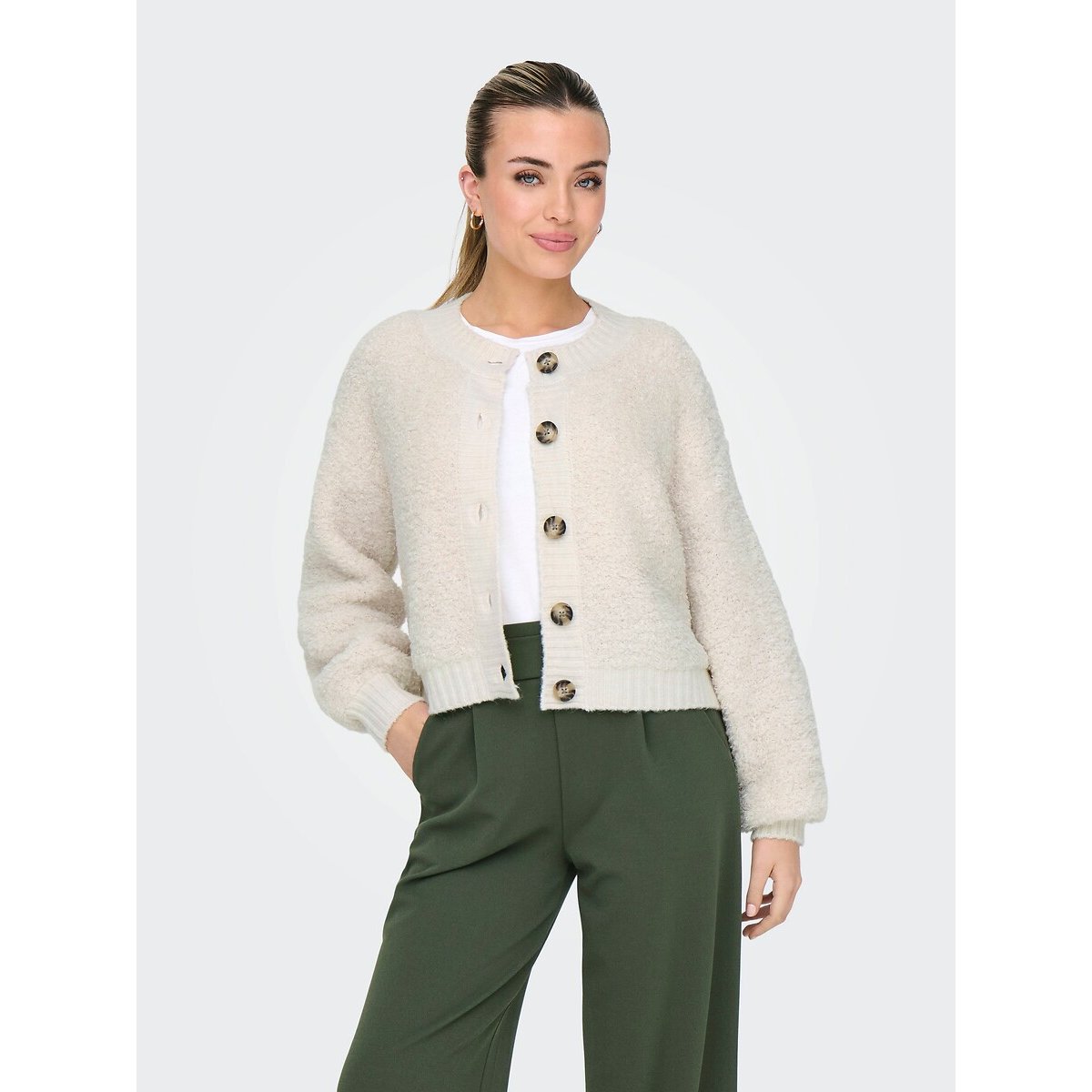 Jdy Crew Neck Buttoned Cardigan Women's Ecru Extra Large