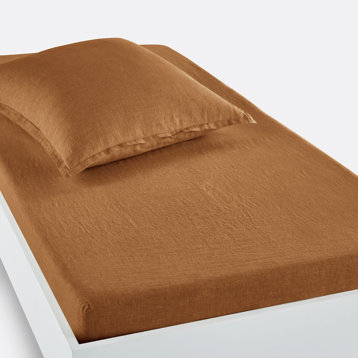 La Redoute Interieurs Linot 30Cm High Washed Linen Child's Fitted Sheet Unisex Caramel Single (90X190cm)