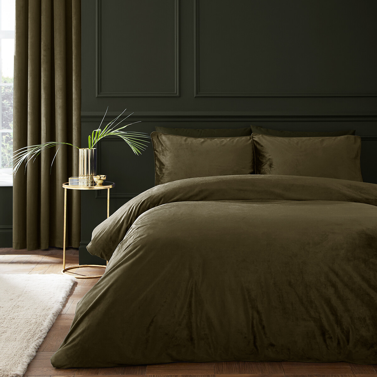 Catherine Lansfield Unisex Olive Kingsley Soft Matt Velvet Duvet Cover Set Single (135X200cm)