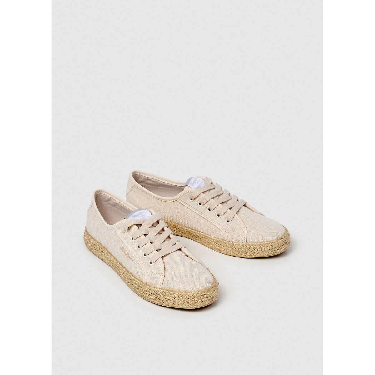 Pepe Jeans Women's Beige Brady Jute Canvas Trainers Size 39