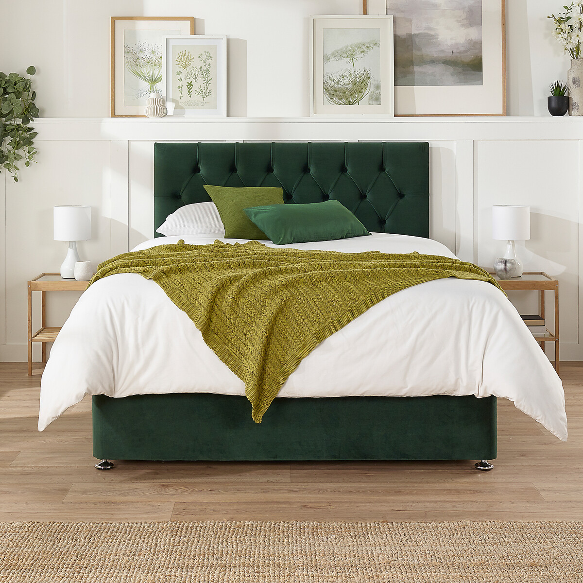 Aspire Unisex Dark Green Olivier Velvet Divan Bed With 4 Drawers Extra Small