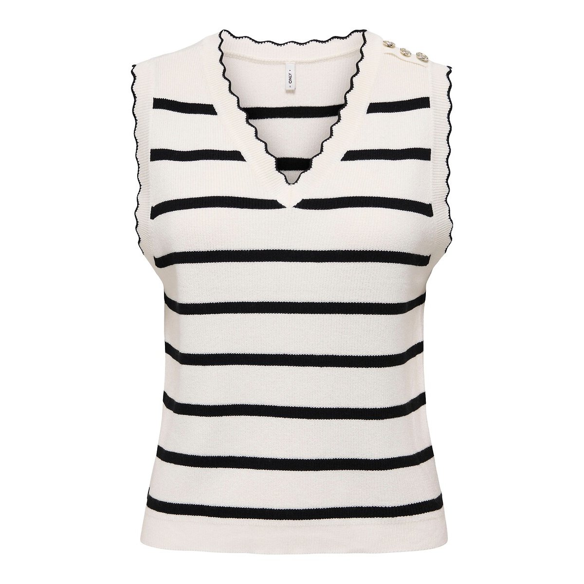 Only Striped V-Neck Sleeveless Jumper Women's White/Black Striped Extra Small