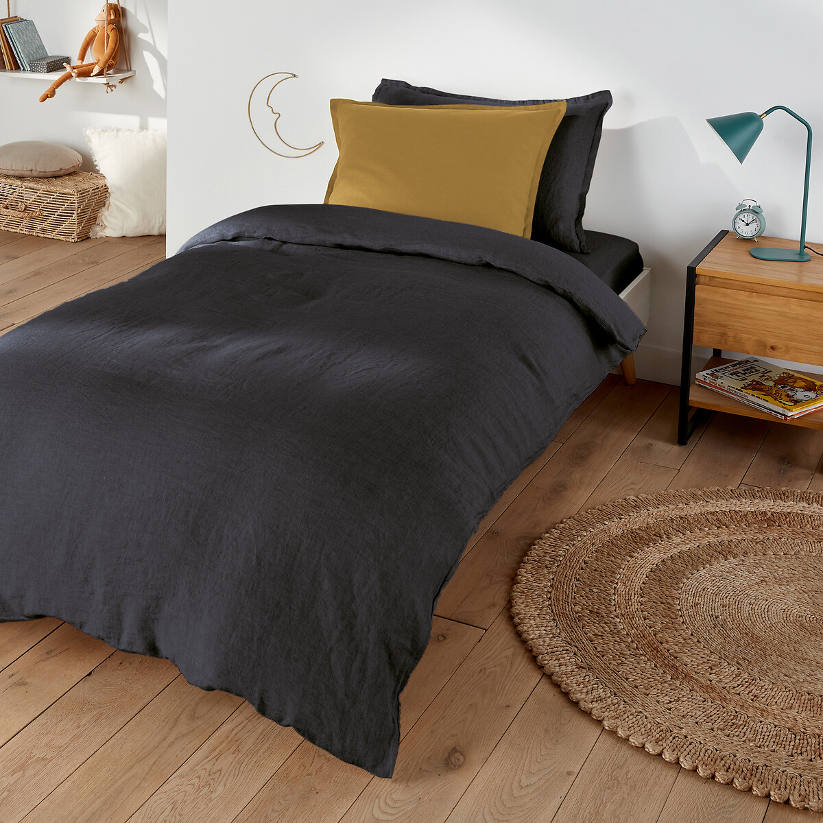 La Redoute Interieurs Linot Plain 100% Washed Linen Duvet Cover Unisex Carbon Double (200X200cm)