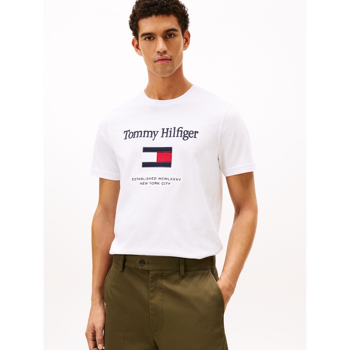 Tommy Hilfiger Crew Neck T-Shirt With Embroidered Logo Men's White Xxl