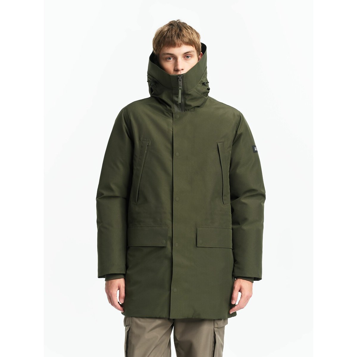 Aigle Obam Long Parka With Down And Feather Quilting Men's Khaki Green Extra Large