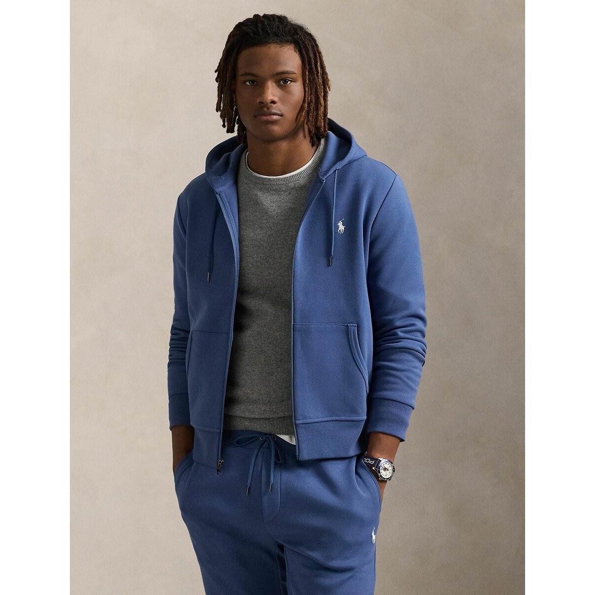 Felpa con cappuccio e zip, maglia doppia
