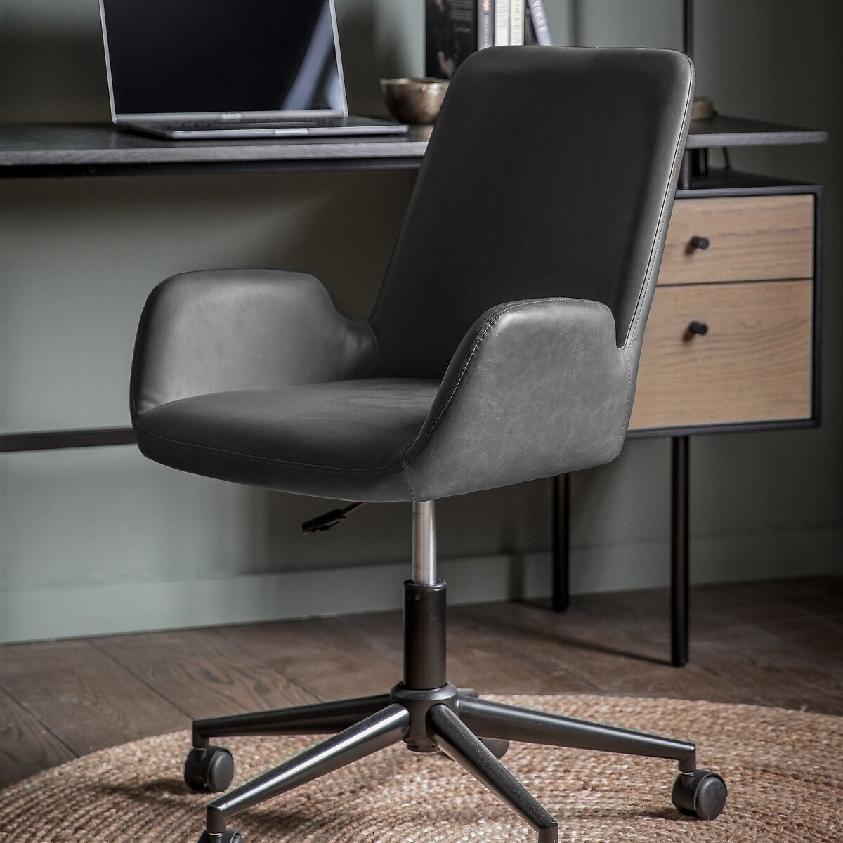 Édité Bhiwani Faux Leather Office Chair Unisex Grey