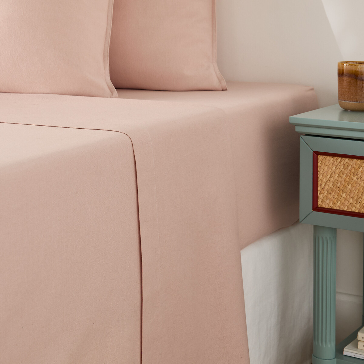 La Redoute Interieurs Clara Brushed Cotton Flat Sheet Unisex Light Pink Single (180X290cm)