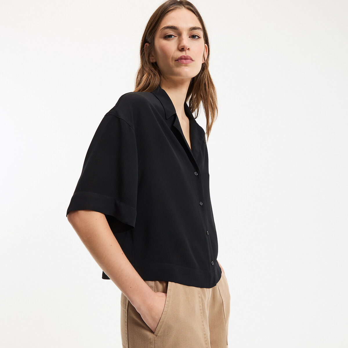 La Redoute Collections Tailored Collar Short Sleeve Shirt Women's Black Xxl