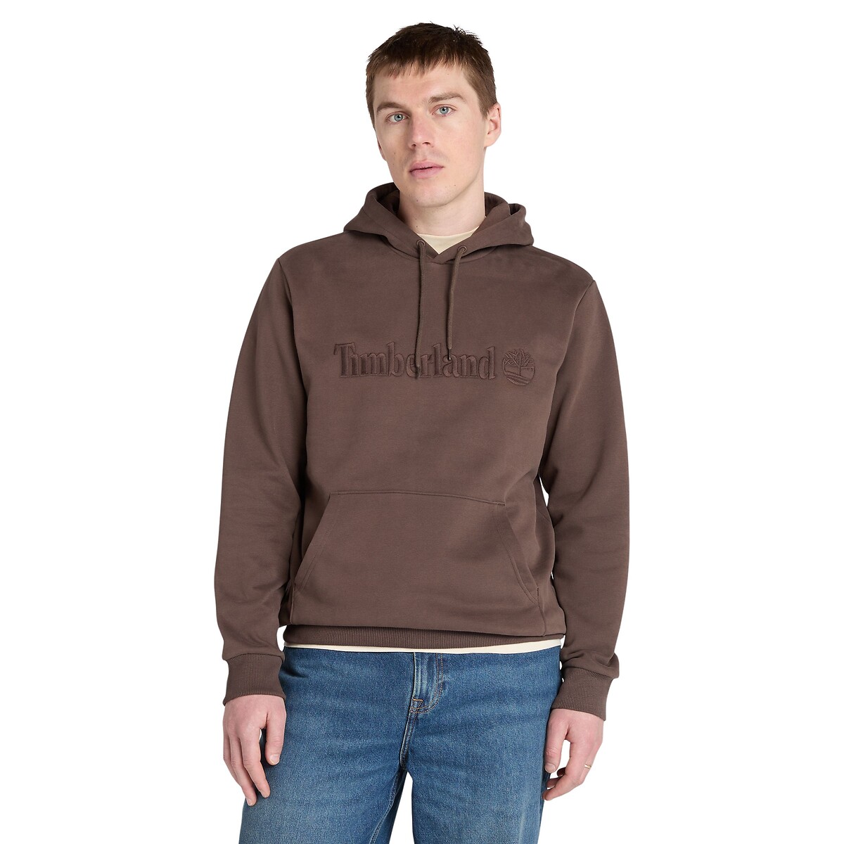 Timberland Tonal Embroidered Logo Hoodie In Cotton Mix Men's Brown Small