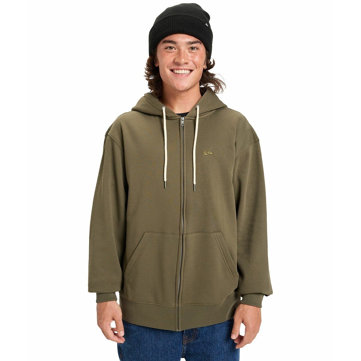 Quiksilver Men's Khaki Salt Water Zip-Up Hoodie Large