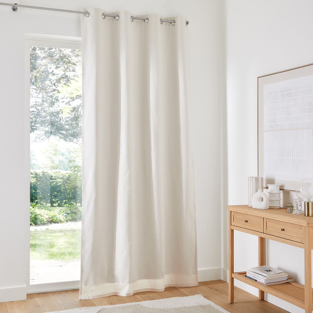 La Redoute Interieurs Scenario Cotton Blackout Curtain With Eyelets Unisex Ecru Size D180 X W135cm