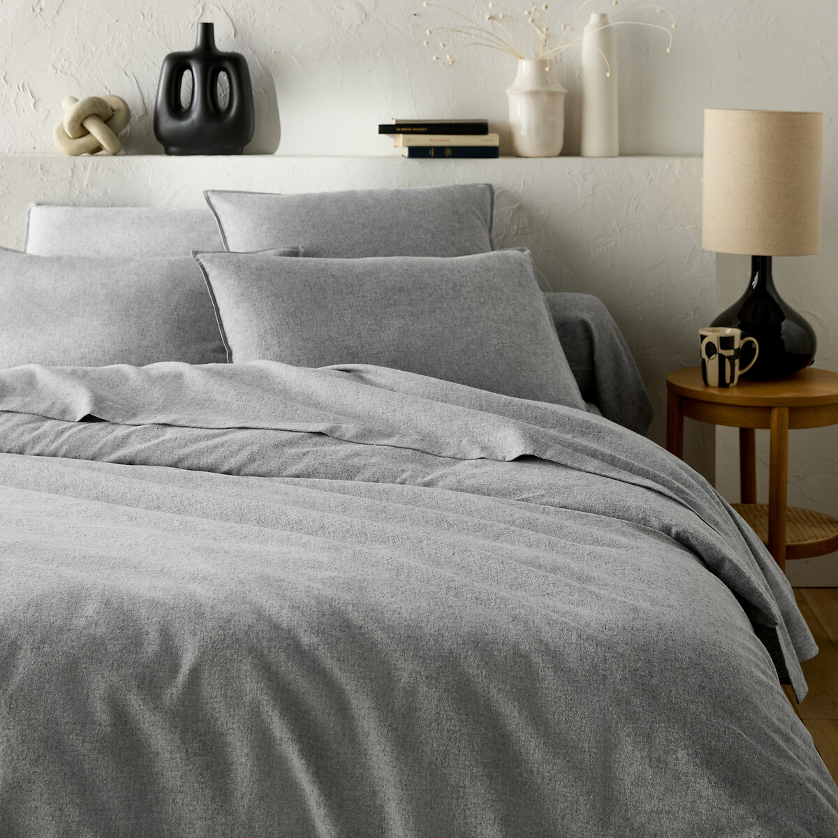 La Redoute Interieurs Clara Chambray Cotton Flannel Duvet Cover Unisex Dark Grey Marl Single (140X200cm)