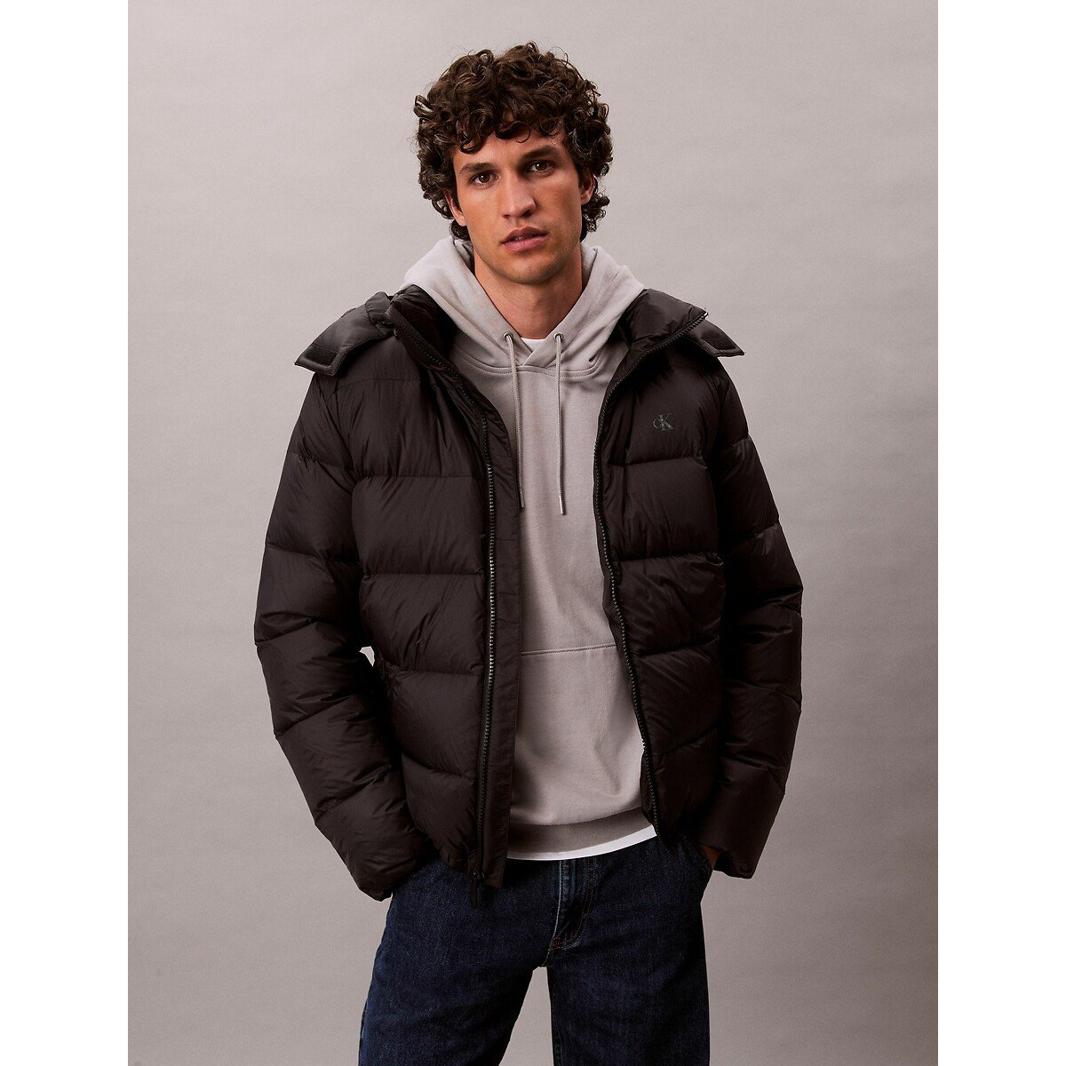 Calvin Klein Men's Black Hooded Padded Jacket Medium