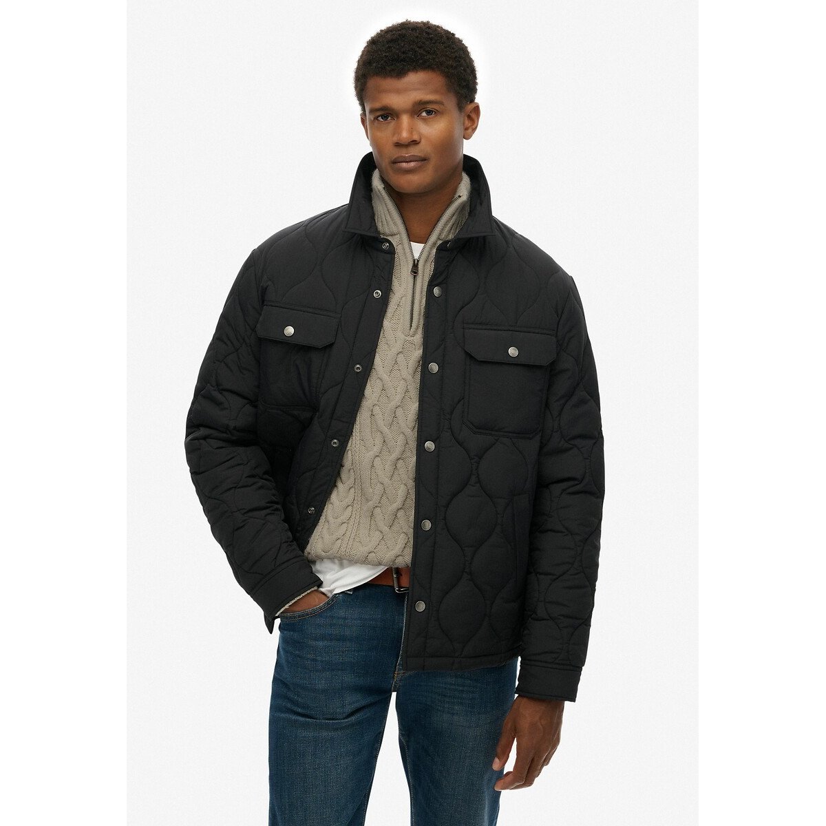 Superdry Buttoned Quilted Jacket Men's Black Medium