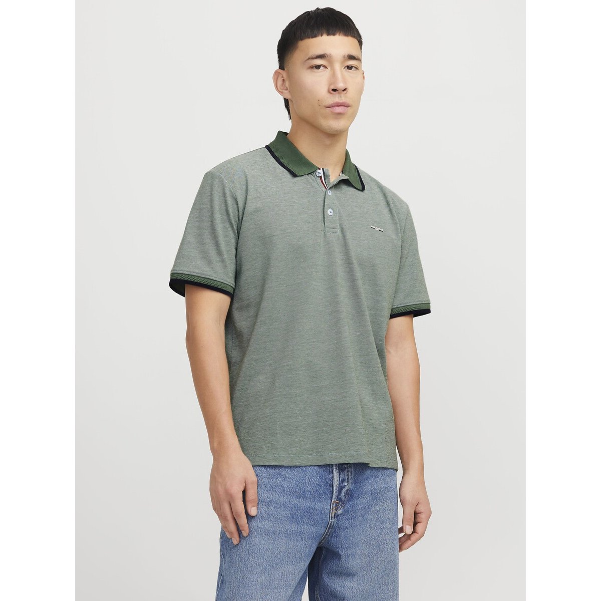 Jack & Jones Men's Green Slim Fit Polo Shirt With Short Sleeves Large