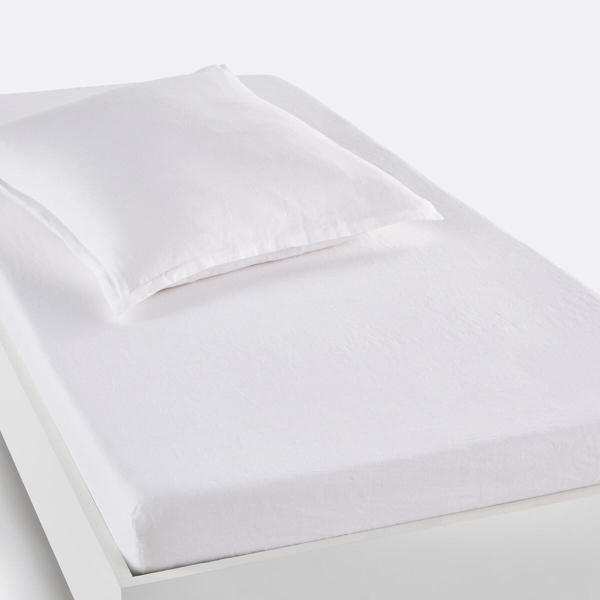 La Redoute Interieurs Linot 30Cm High Washed Linen Child's Fitted Sheet Unisex White Single (90X190cm)