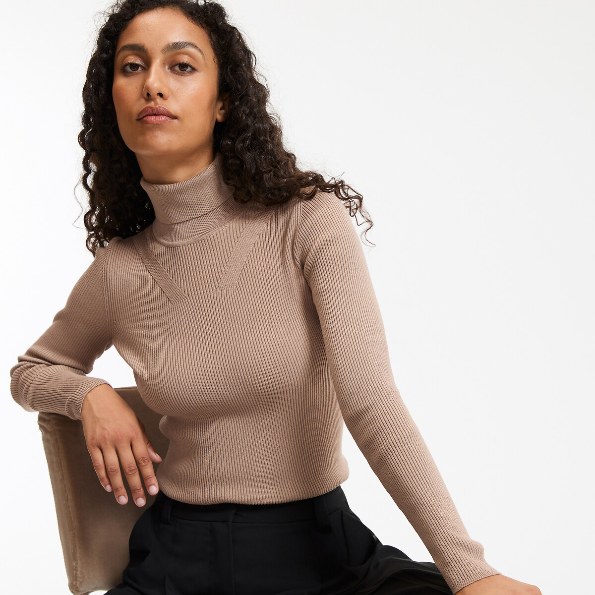La Redoute Collections Women's Beige Fine Knit Turtleneck Jumper Medium
