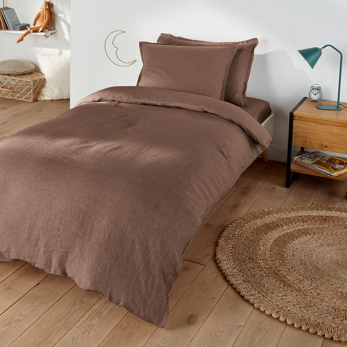 La Redoute Interieurs Linot Plain 100% Washed Linen Duvet Cover Unisex Bark Single (140X200cm)