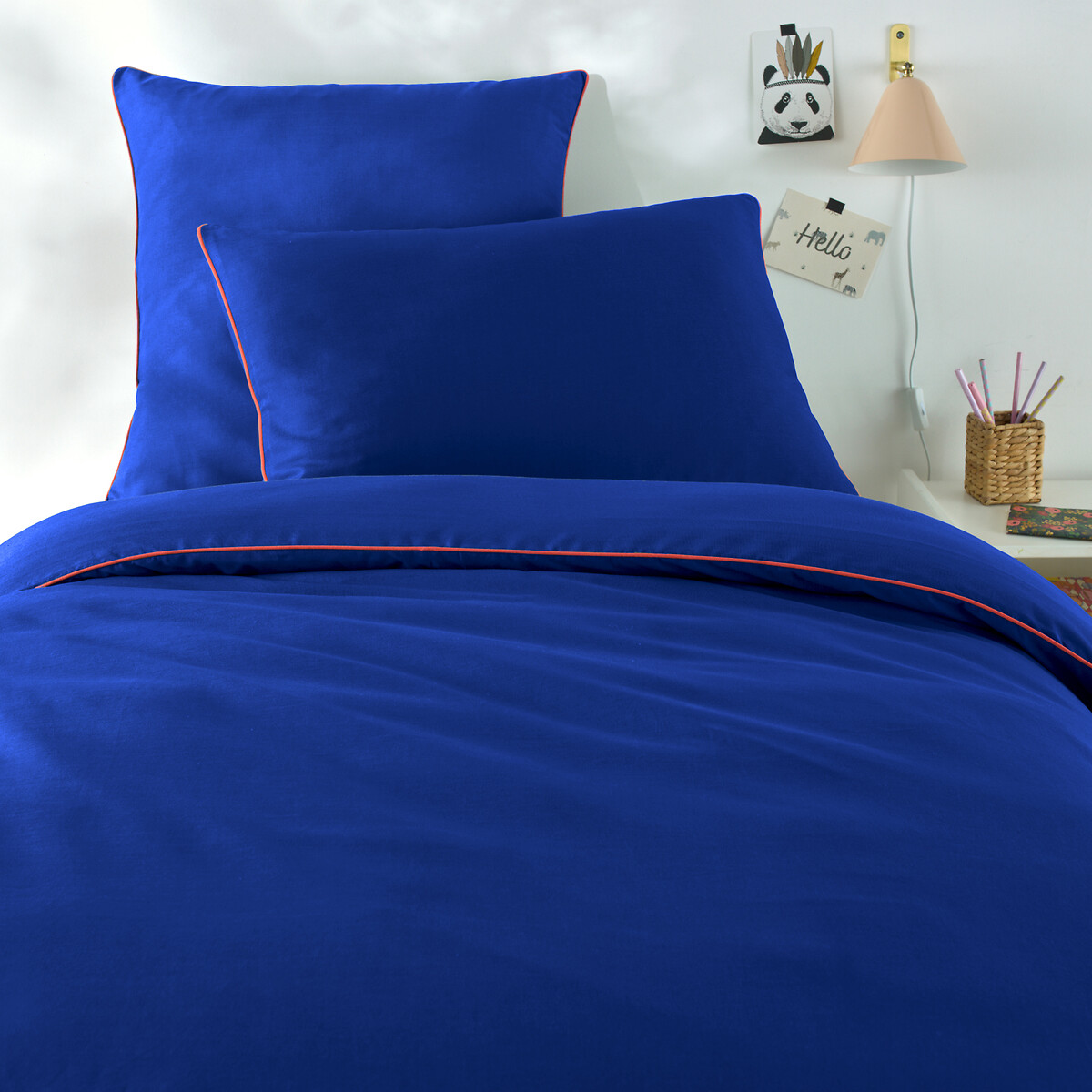 La Redoute Interieurs Macha Child's Cotton Duvet Cover With Contrast Piping Unisex Royal Blue Single (140X200cm)