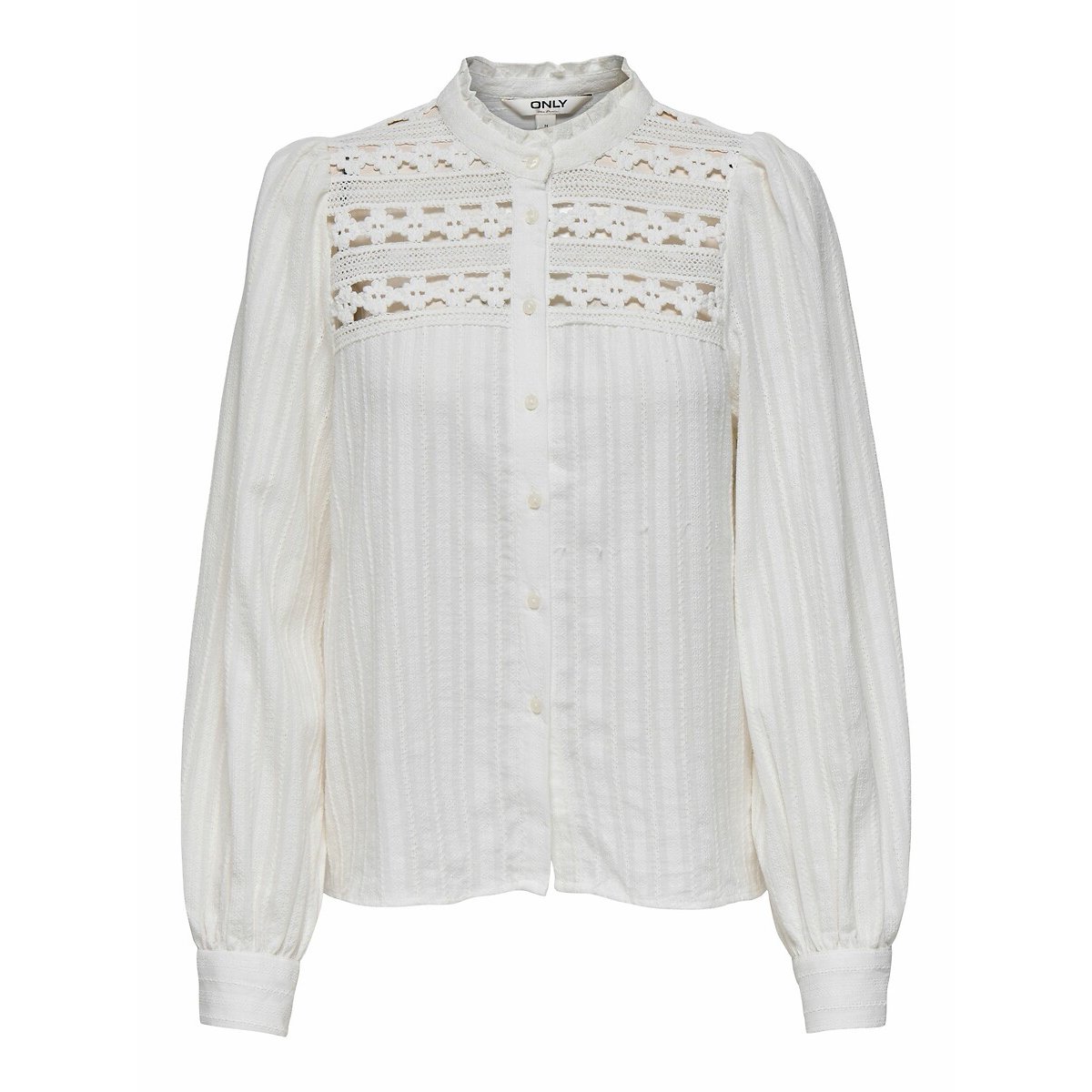 Only Women's White Embroidered High Neck Blouse Large