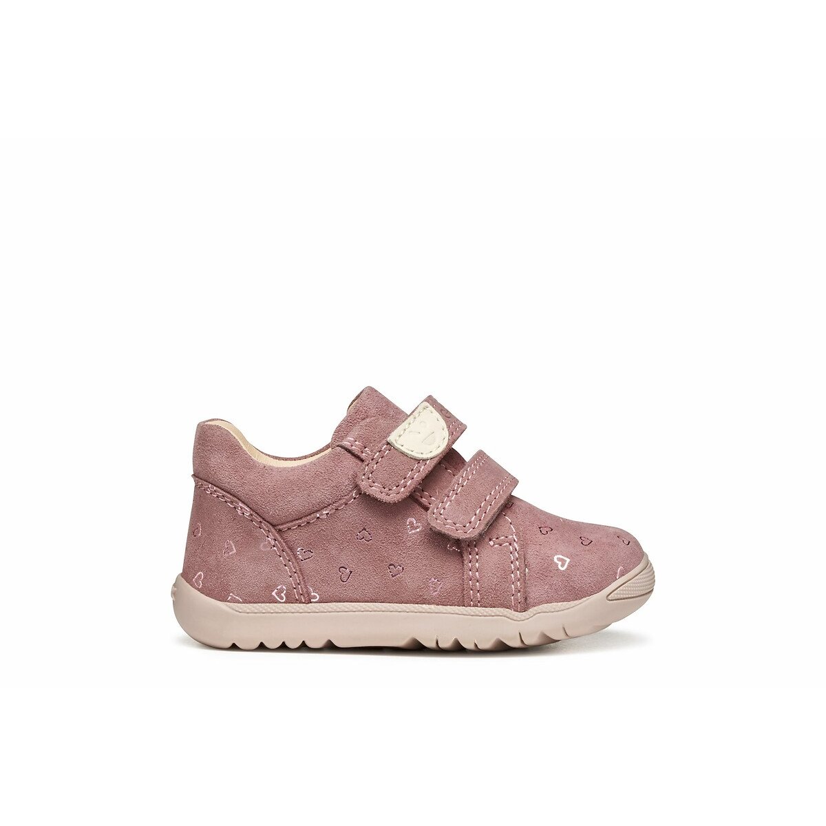 Geox Pink Kids Macchia First Steps Trainers In Leather With Touch 'N' Close Fastening Size 25