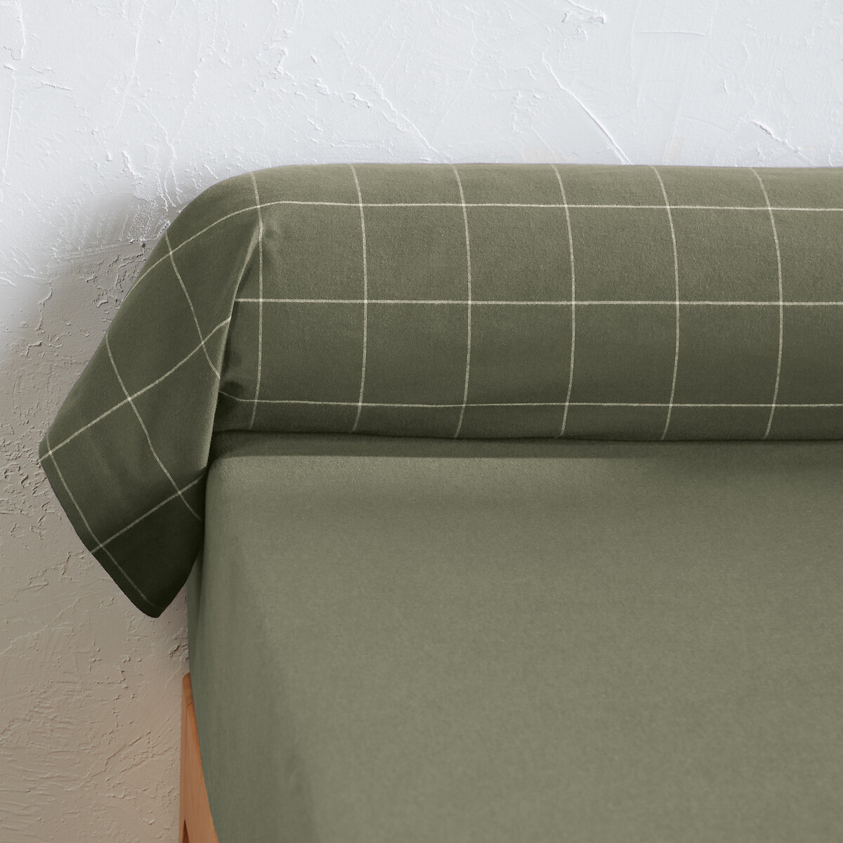 La Redoute Interieurs Charlie Brushed Cotton Checked Bolster Pillowcase Unisex Khaki Medium