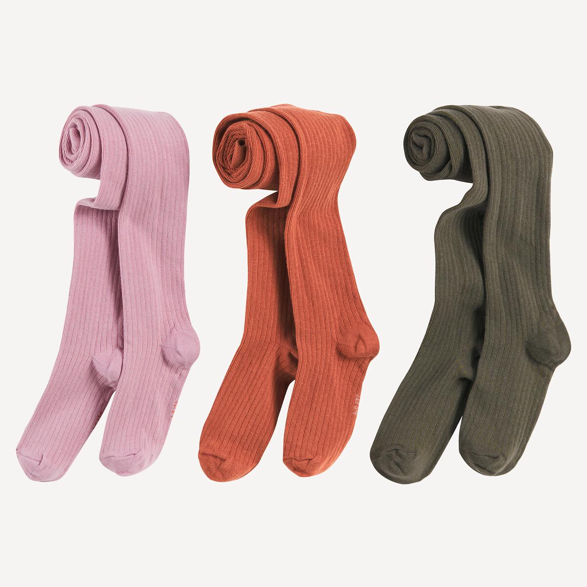 La Redoute Collections Pack Of 3 Tights In Plain Rib Khaki+Brown+Pink Size 31