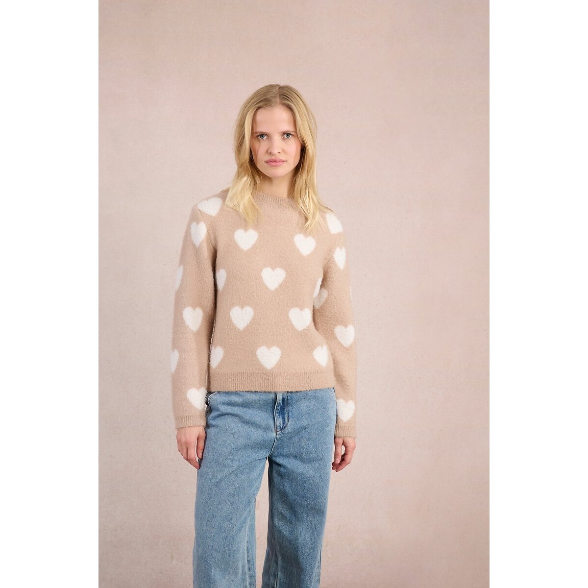Molly Bracken Knitted Jumper With Heart Print Women's Beige Extra Small