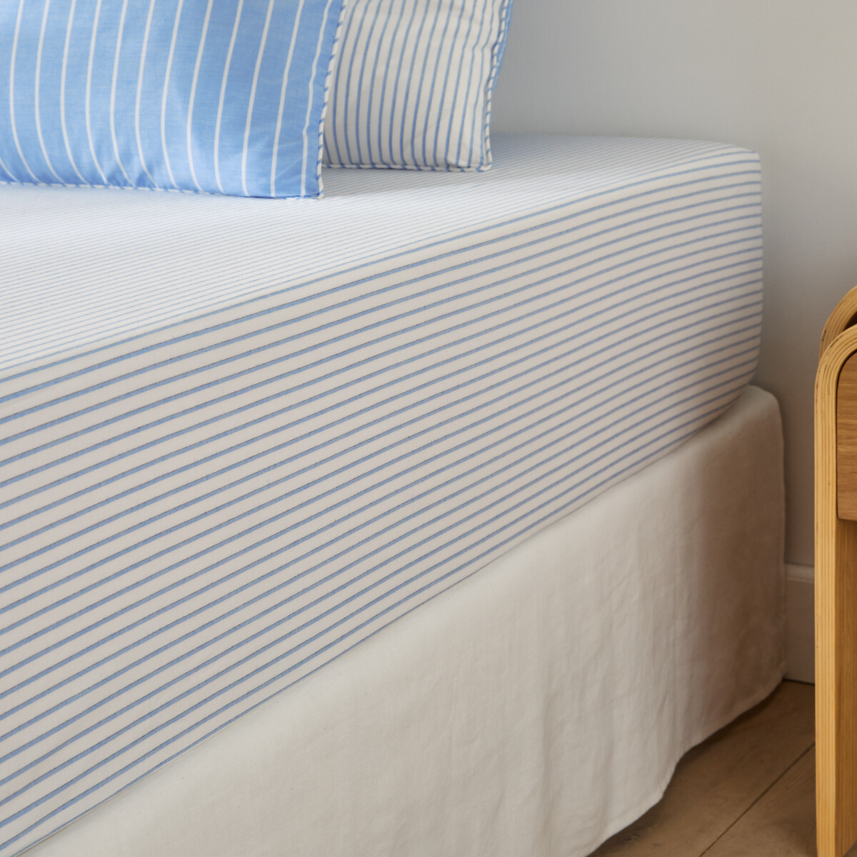 La Redoute Interieurs Edward Fitted Sheet In Cotton Percale, 30Cm Flap Unisex Blue Striped King (160X200cm)