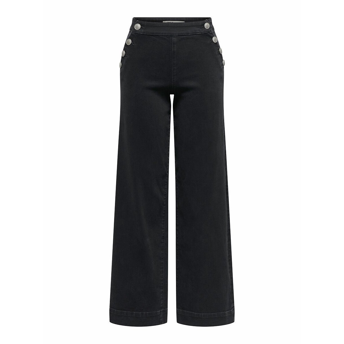 Only Women's Black Denim High Waist Wide Leg Jeans With Side Buttons W30 L32