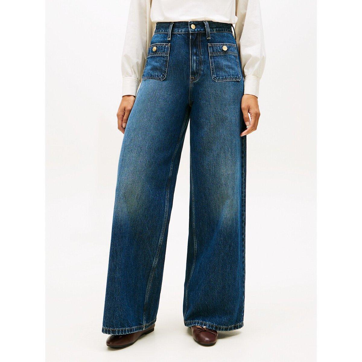 Tommy Hilfiger High Waist Wide Leg Jeans Women's Faded Blue W32
