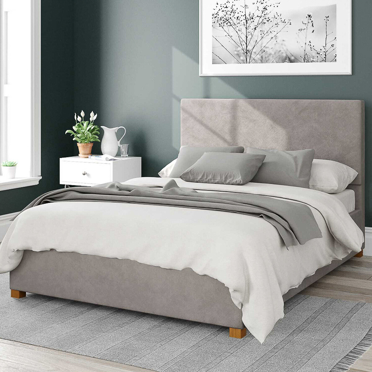Aspire Garland Velvet Storage Ottoman Bed With Plain Upholstered Headboard Unisex Silver-Coloured Super King Size (180 X 200Cm)