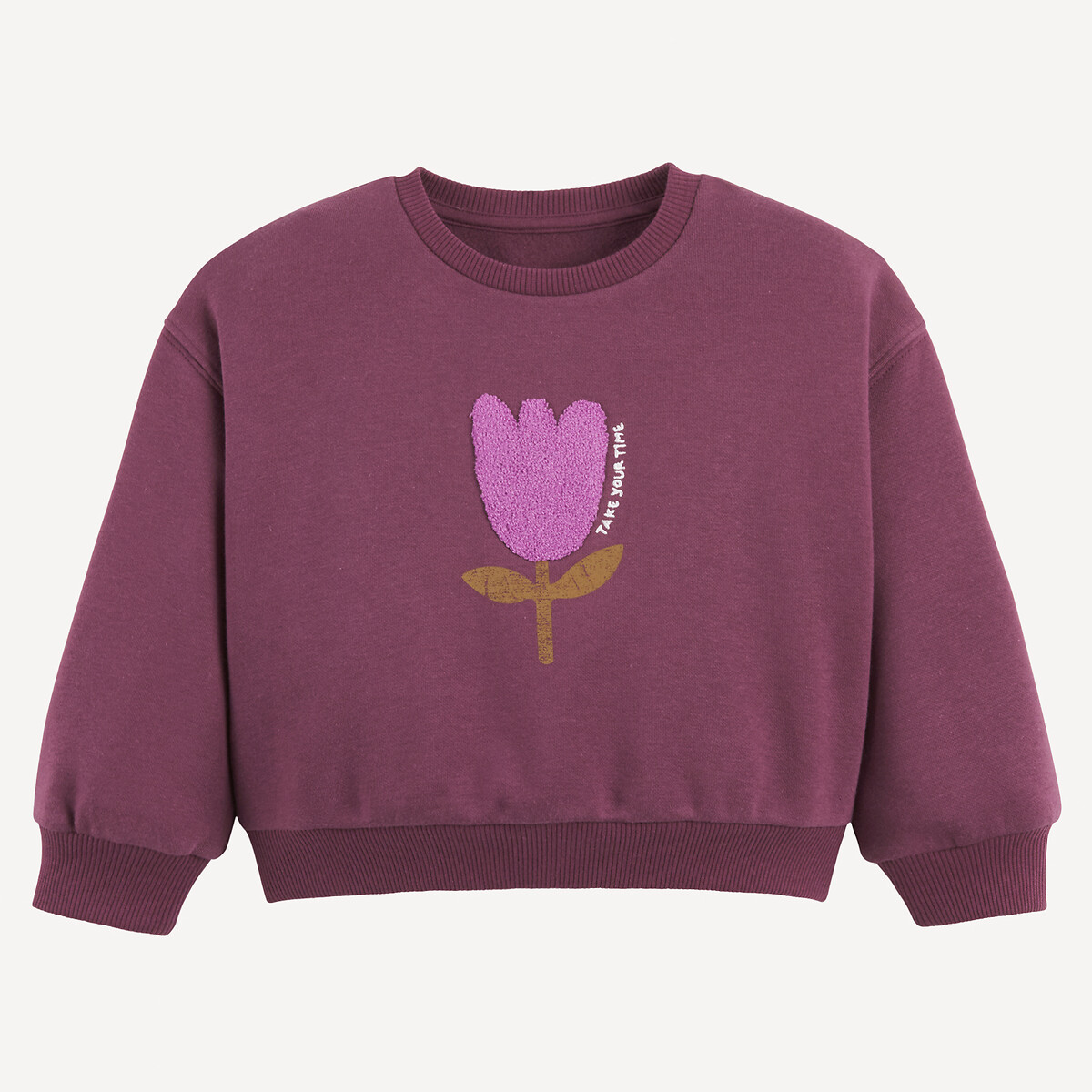 Sweat col rond en molleton, motif fleur