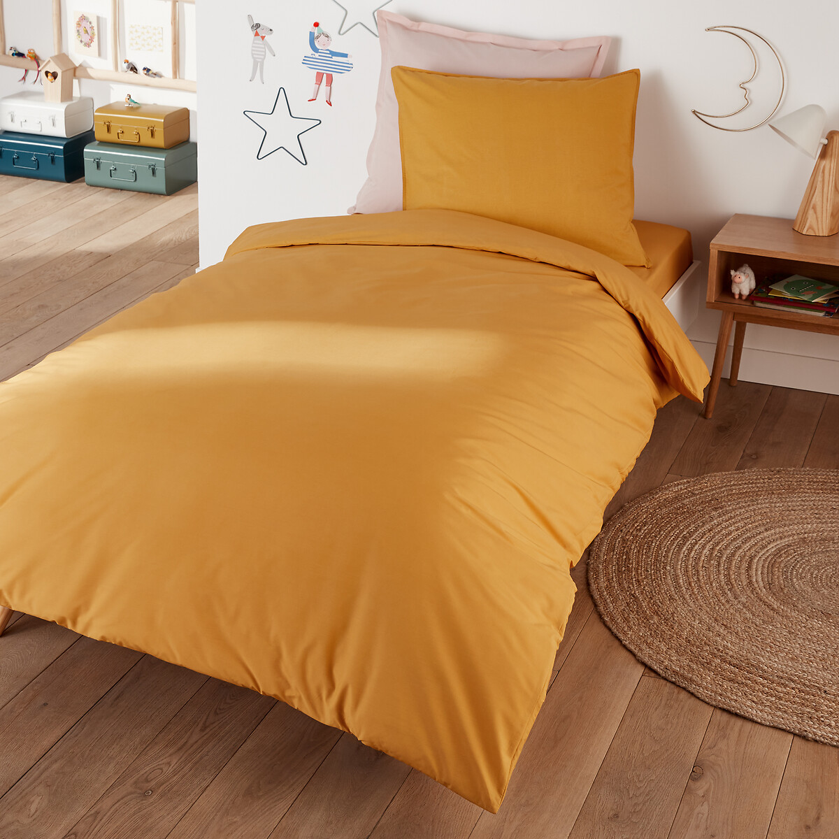 La Redoute Interieurs Scenario ' Cotton Percale 200 Thread Count Duvet Cover Unisex Ochre Single (140X200cm) Kids