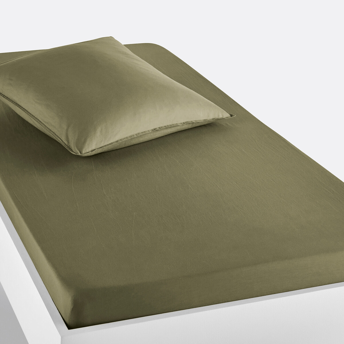 La Redoute Interieurs Scenario 100% Washed Cotton Fitted Sheet Unisex Khaki Single (90X190cm) Kids