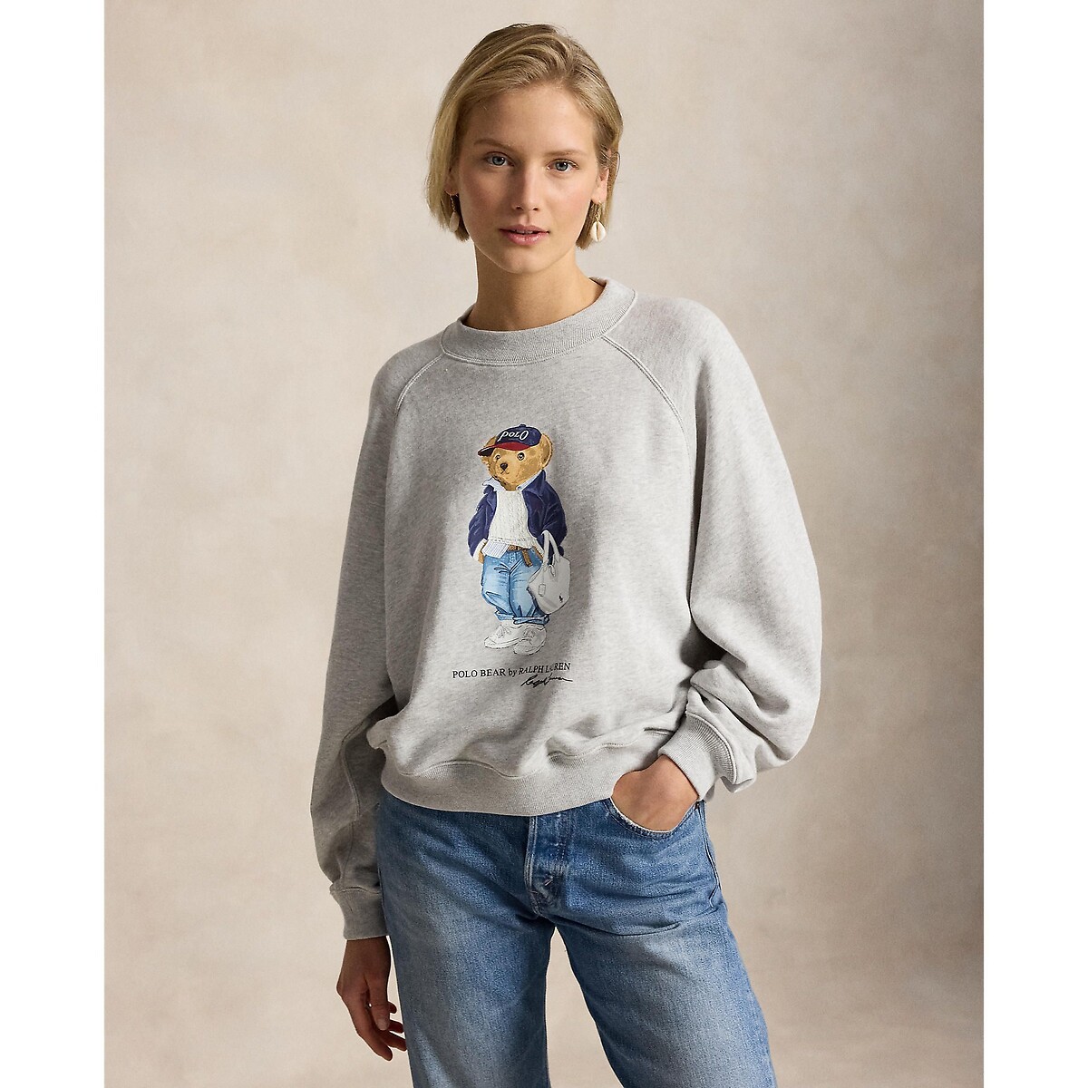 Polo Ralph Lauren Teddy Bear Print Crew Neck Sweatshirt Women's Grey Extra Small