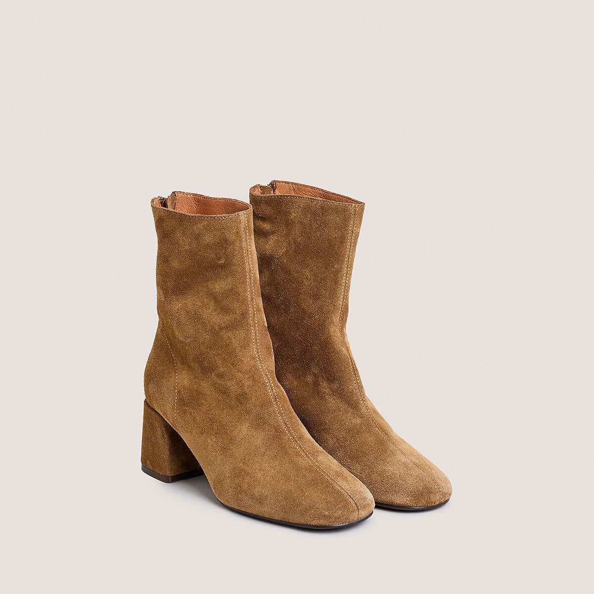 Jonak Block Heel Suede Ankle Boots Women's Tobacco Size 40 (6.5)