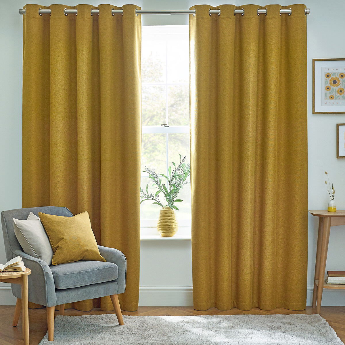 Furn. Mustard Dawn Blackout Eyelet Curtains Size W168 X D183cm