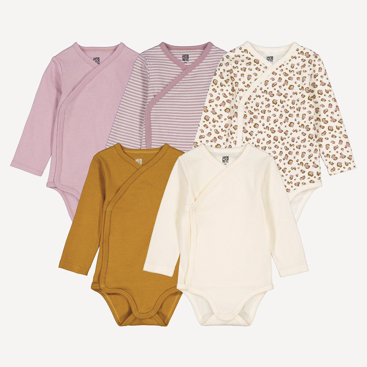 La Redoute Collections Pack Of 5 Bodysuits With Long Sleeves Assorted 6M (67Cm) Newborn