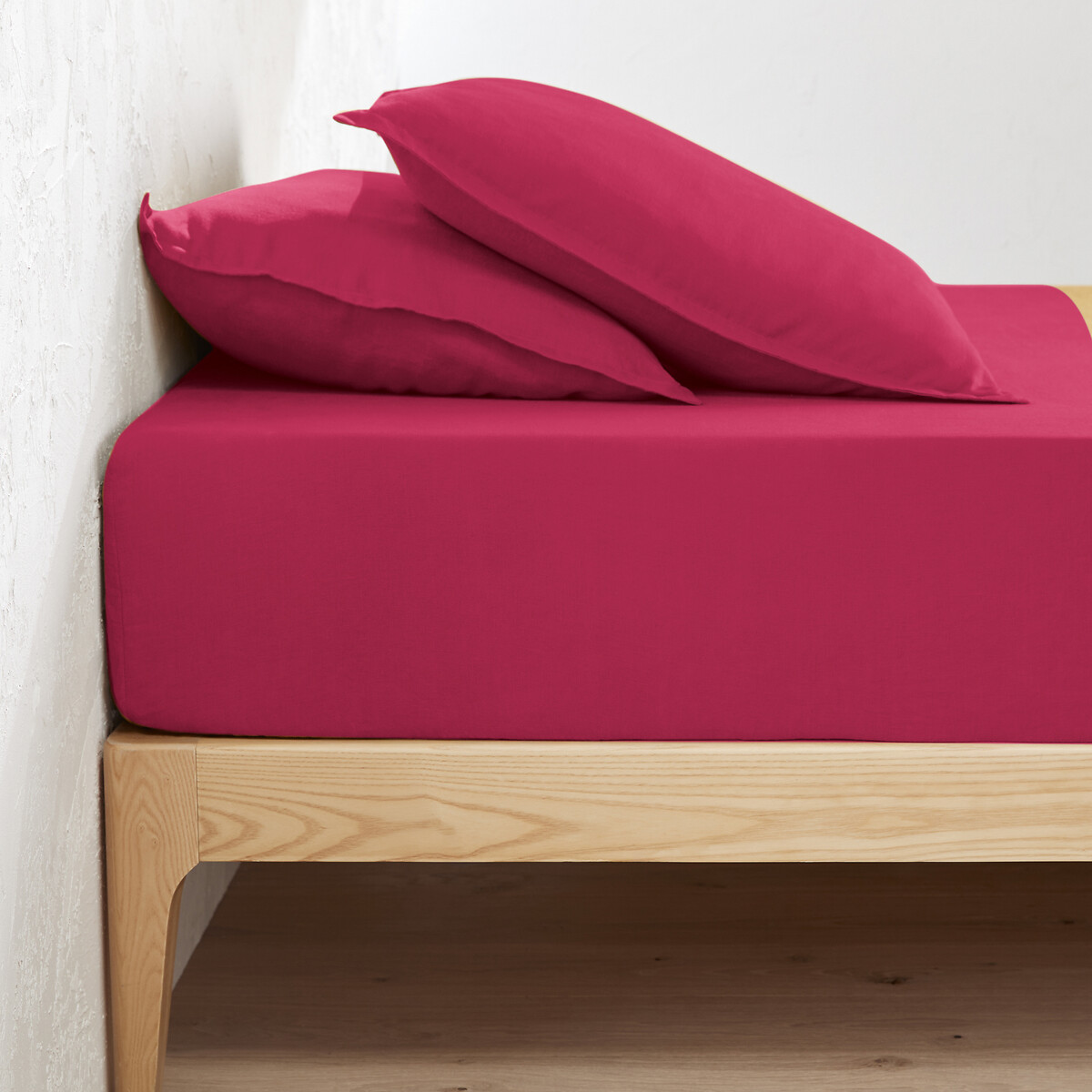 La Redoute Interieurs Linot 35Cm High 100% Washed Linen Fitted Sheet Unisex Raspberry Pink Dbl+ (140X200cm)